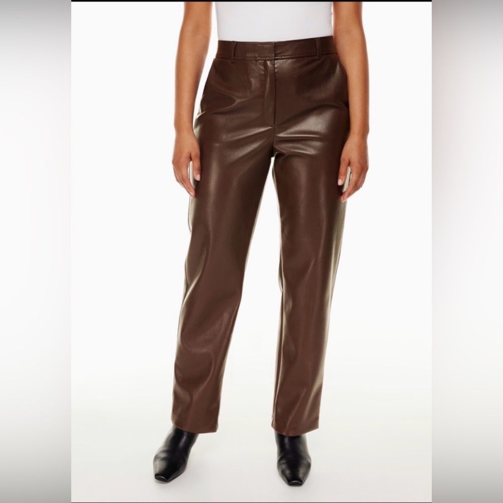 Aritzia Babaton Command Pants Brown Vegan Leather Straight-Leg Pants
